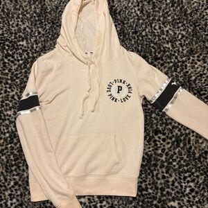PINK Victoria's Secret Cream Hoodie with Black Sleeve Bands